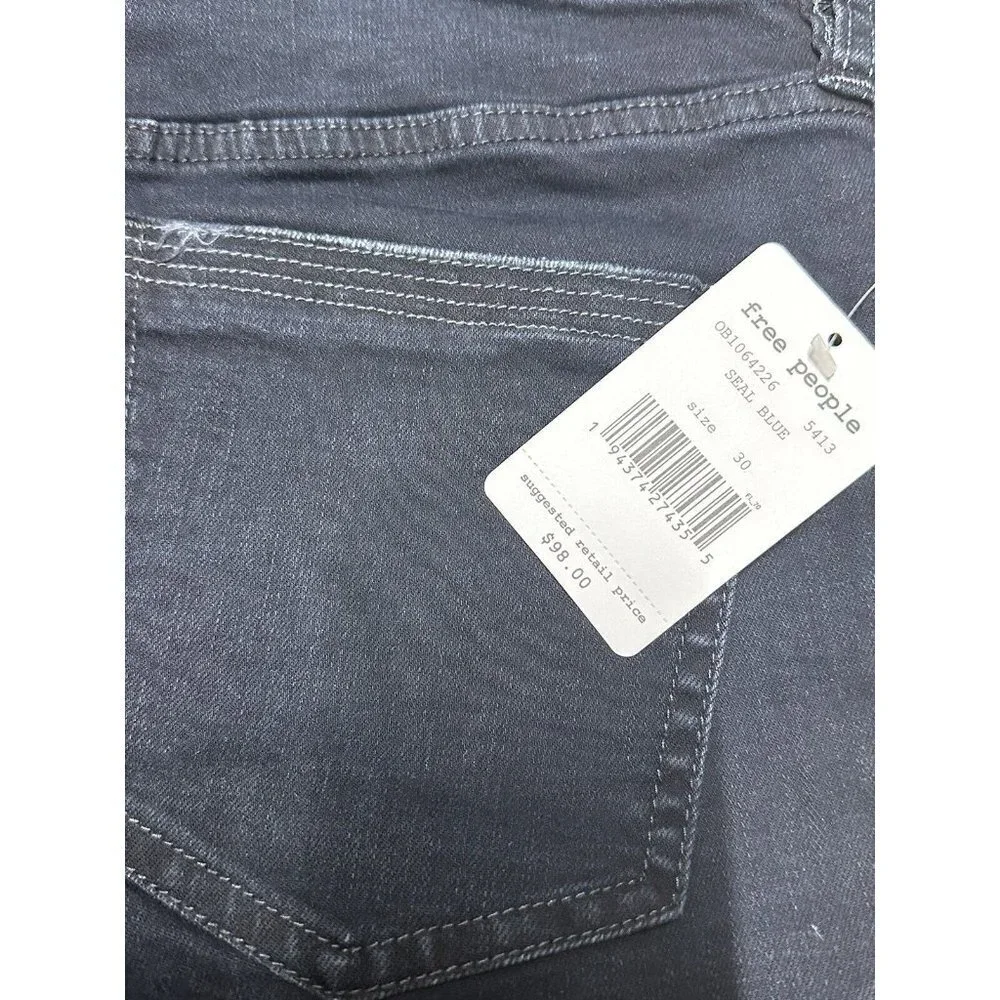 Free People Ivy Mid Rise Released Hem Skinny Jeans Seal Blue NWT‎ $98 Size 30
